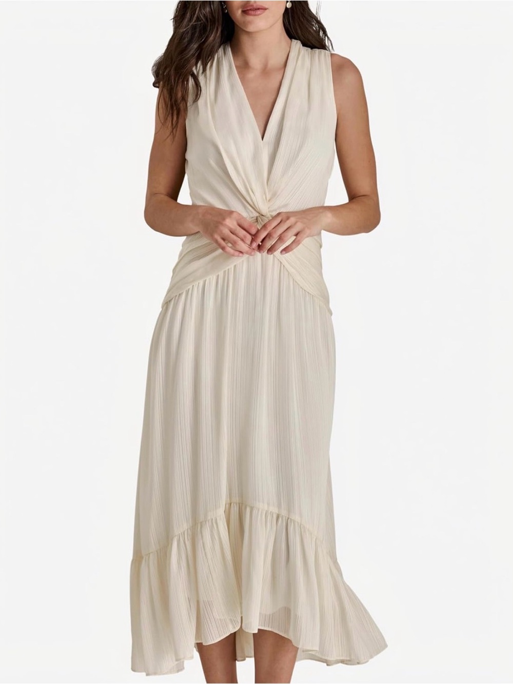 Dkny Eggshell Twist-Pleat Midi Dress
